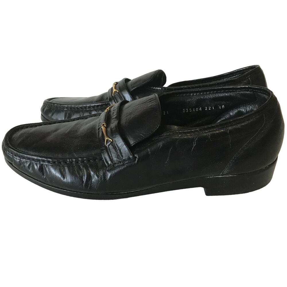 Florsheim FLS Black Leather Gold Buckle Slip On Horse Bit Loafer 11 D